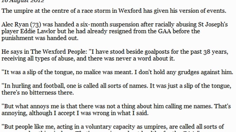 GAA Umpire Who Made Racist Statement Defends That Racist Thing He Said