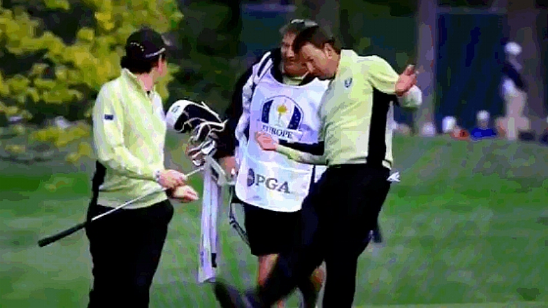 GIF: McIlroy and McDowell are having fun today.