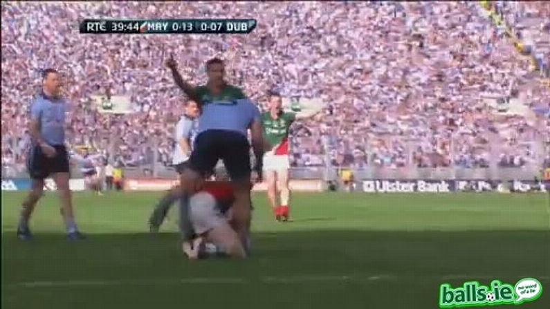 GIF: Rory O'Carroll encourages Enda Varley to get to his feet.