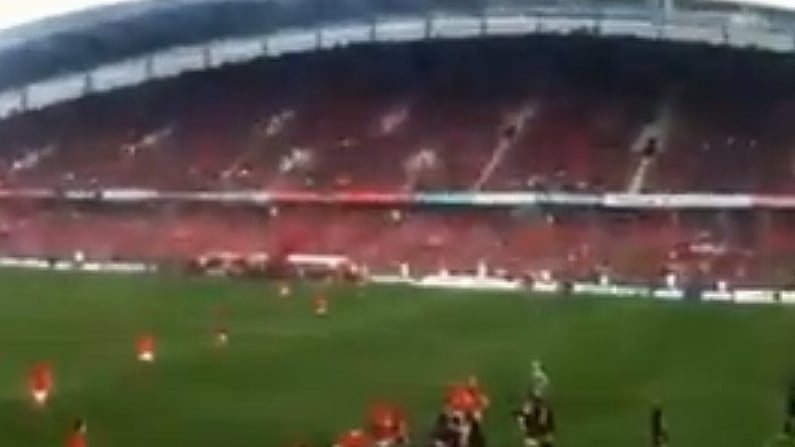 Munster's bonus point try vs Edinburgh as seen from the stands.