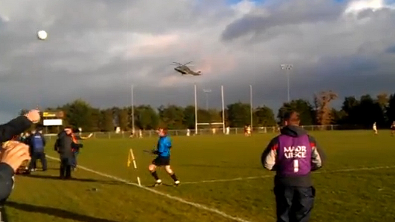 Amazing. Chopper Lands During Ballinasloe V Oran Game.