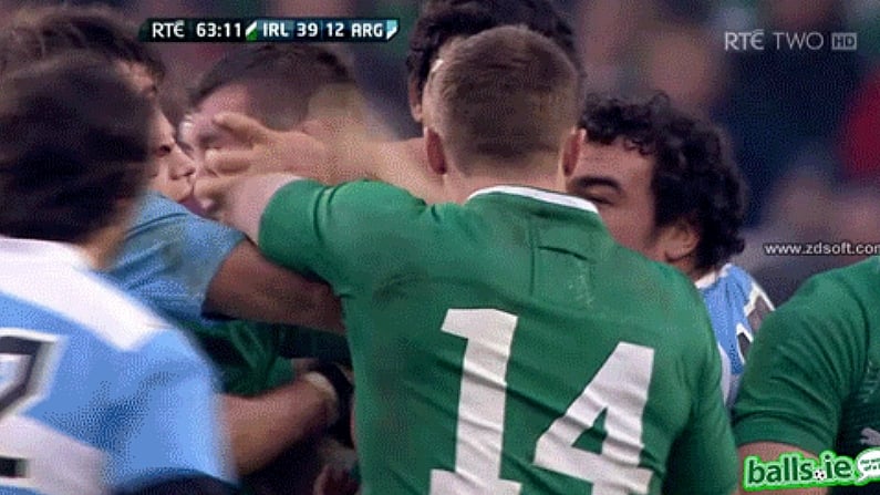 GIF Of Peter O'Mahony Having His Eye Gouged By An Argentinian Player.