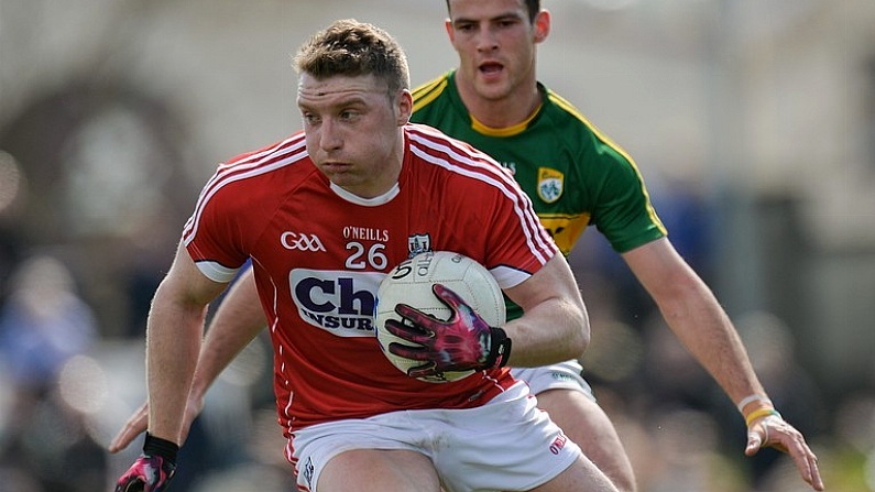 3 April 2016; Brian Hurley, Cork, in action against Shane Enright, Kerry. Allianz Football League, Division 1,  Round 7, Kerry v Cork. Austin Stack Park, Tralee. Picture credit: Piaras O Midheach / SPORTSFILE