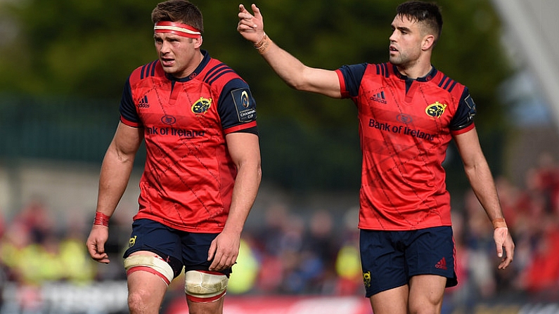 22 October 2016; CJ Stander and Conor Murray of Munster during the European Rugby Champions Cup Pool 1 Round 2 match between Munster and Glasgow Warriors at Thomond Park in Limerick. Photo by Diarmuid Greene/Sportsfile