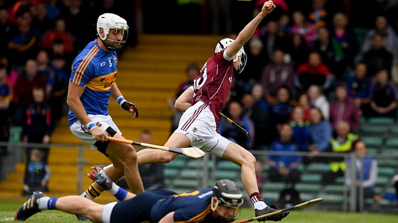 23 April 2017; Jason Flynn of Galway celebrates scoring a goal early in second half the Allianz Hurling League Division 1 Final match between Galway and Tipperary at Gaelic Grounds, in Limerick. Photo by Ray McManus/Sportsfile