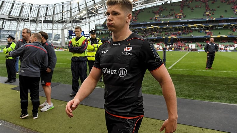 22 April 2017; Owen Farrell of Saracens leaves the pitch after the European Rugby Champions Cup Semi-Final match between Munster and Saracens at the Aviva Stadium in Dublin. Photo by Brendan Moran / Sportsfile