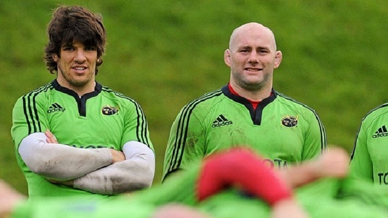 6 December 2011; Munster's Donncha O'Callaghan, left, John Hayes, centre, and Marcus Horan watch on during scrum practice at squad training ahead of their Heineken Cup, Pool 1, Round 3, game against Scarlets on Saturday. Munster Rugby Squad Training, University of Limerick, Limerick. Picture credit: Diarmuid Greene / SPORTSFILE