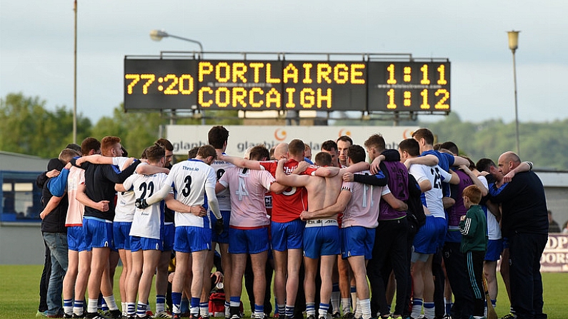 27 May 2017; Waterford players huddle after the game against Cork at the Munster GAA Football Senior Championship Quarter-Final match between Waterford and Cork at Fraher Field in Dungarvan, Co Waterford. Photo by Matt Browne/Sportsfile