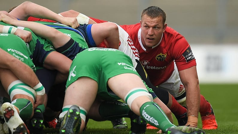 6 May 2017; Jean Deysel of Munster during the Guinness PRO12 Round 22 match between Munster and Connacht at Thomond Park, in Limerick. Photo by Brendan Moran/Sportsfile