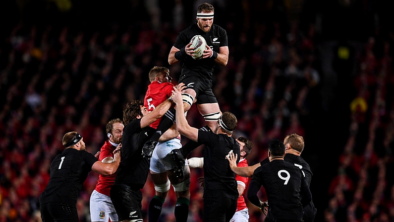 24 June 2017; Kieran Read of New Zealand takes possession in a lineout during the First Test match between New Zealand All Blacks and the British & Irish Lions at Eden Park in Auckland, New Zealand. Photo by Stephen McCarthy/Sportsfile