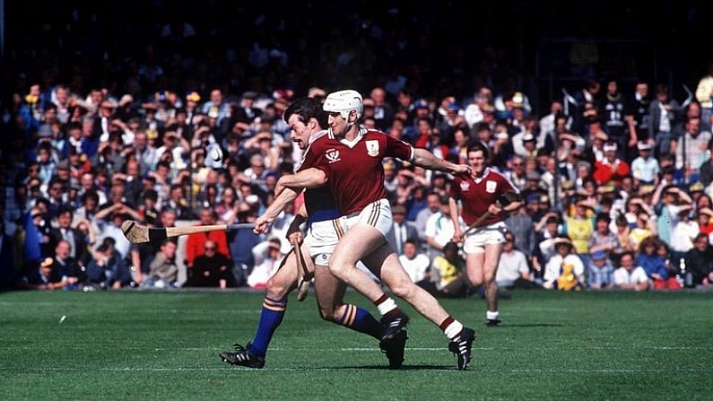 4 September 1988; Tony Keady, Galway, in action against Donie O'Connell, Tipperary. Galway v Tipperary, All Ireland Hurling Final, Croke Park, Dublin. Picture credit; Ray McManus/ SPORTSFILE