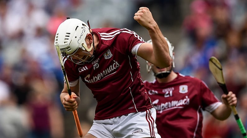 3 September 2017; Jack Canning of Galway celebrates after scoring his side's second goal during the Electric Ireland GAA Hurling All-Ireland Minor Championship Final match between Galway and Cork at Croke Park in Dublin. Photo by Seb Daly/Sportsfile