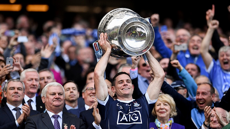 17 September 2017; Dublin captain Stephen Cluxton lifts the Sam Maguire cup after the GAA Football All-Ireland Senior Championship Final match between Dublin and Mayo at Croke Park in Dublin. Photo by Stephen McCarthy/Sportsfile