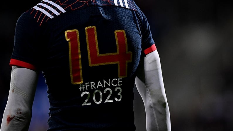 24 February 2017; A general view of 'France 2023' branding on a shirt during the RBS U20 Six Nations Rugby Championship match between Ireland and France at Donnybrook Stadium in Dublin. Photo by Ramsey Cardy/Sportsfile