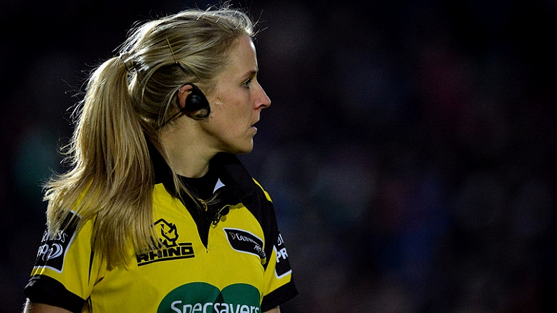 31 December 2016; Touch judge Joy Neville during the Guinness PRO12 Round 12 match between Leinster and Ulster at the RDS Arena in Dublin. Photo by Piaras O Midheach/Sportsfile