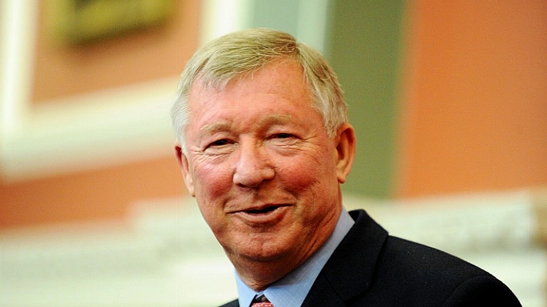 20 January 2010; Manchester United manager Sir Alex Ferguson speaking at the Trinity College Philosophical Society. Graduates Memorial Building, Trinity College, Dublin. Picture credit: Stephen McCarthy / SPORTSFILE