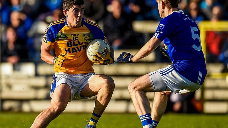 29 October 2017; Stephen McBrearty of Kilcar in action against Donal Morgan of Scotstown during the AIB Ulster GAA Football Senior Club Championship Quarter-Final match between Scotstown and Kilcar at St Tiernach's Park, Clones in Monaghan. Photo by Philip Fitzpatrick/Sportsfile