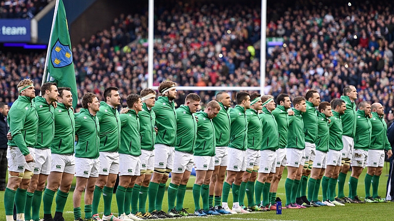 4 February 2017; The Ireland team line up for the national anthem prior to the RBS Six Nations Rugby Championship match between Scotland and Ireland at BT Murrayfield Stadium in Edinburgh, Scotland. Photo by Brendan Moran/Sportsfile