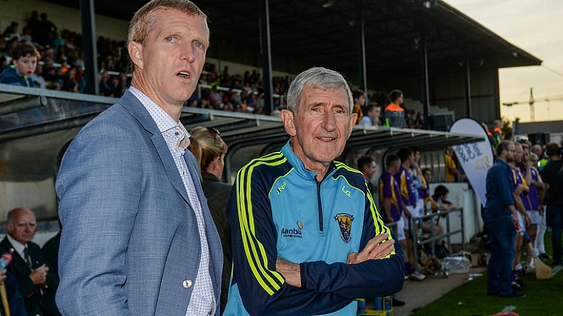 15 August 2017; Henry Shefflin, former Kilkenny hurler, left, and Liam Griffin, former Wexford hurling manager, at the sixth annual Hurling for Cancer Research game, a celebrity hurling match in aid of the Irish Cancer Society in St Conleths Park, Newbridge. The event, organised by legendary racehorse trainer Jim Bolger and National Hunt jockey Davy Russell, has raised 540,000 to date to fund the Irish Cancer Societys innovative cancer research projects. St. Conleths Park, Newbridge, Co Kildare. Photo by Piaras O Midheach/Sportsfile