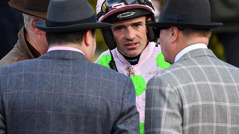 13 March 2018; Jockey Ruby Walsh in conversation with the winning connections following the OLBG Mares Hurdle Race on Day One of the Cheltenham Racing Festival at Prestbury Park in Cheltenham, England. Photo by Seb Daly/Sportsfile