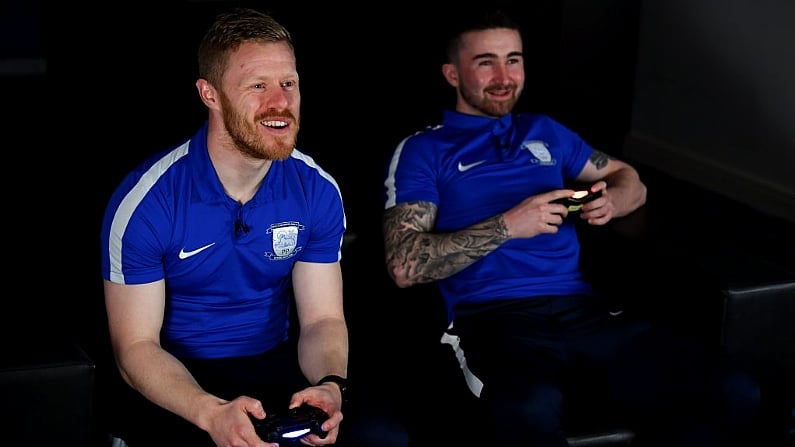 14 March 2018; Preston North End and Republic of Ireland's Sean Maguire and Daryl Horgan shot for EA Sports at Deepdale Stadium in Preston, England. Photo by Stephen McCarthy/Sportsfile *** NO REPRODUCTION FEE ***