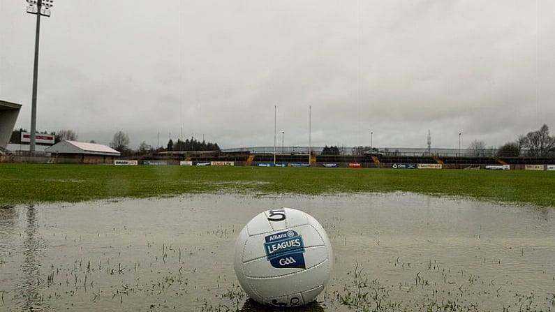 26 February 2017; A general view of  Healy Park before the Allianz Football League Division 1 Round 3 match between Tyrone and Cavan which was posponed  because of a waterlogged pitch at Healy Park in Omagh, Co. Tyrone. Photo by Oliver McVeigh/Sportsfile