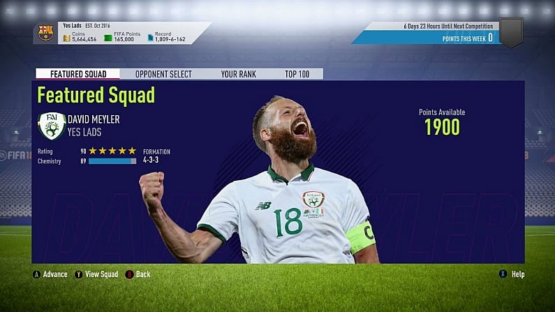 David Meyler's Featured Squad on FIFA 18 Squad Battles Is Simply A Sight To Behold