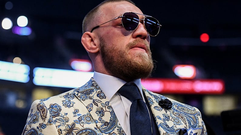 26 August 2017; Conor McGregor during the post fight press conference following his super welterweight boxing match against Floyd Mayweather Jr at T-Mobile Arena in Las Vegas, USA. Photo by Stephen McCarthy/Sportsfile