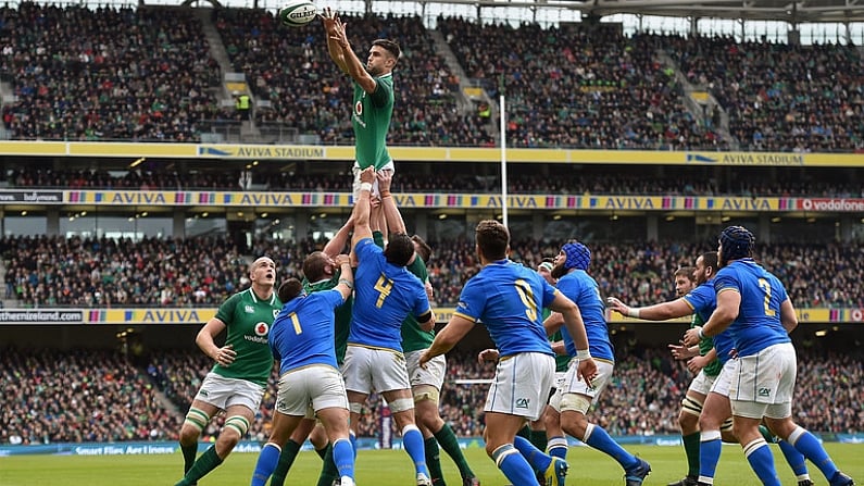 10 February 2018; Conor Murray of Ireland wins a line-out during the Six Nations Rugby Championship match between Ireland and Italy at the Aviva Stadium in Dublin. Photo by Seb Daly/Sportsfile