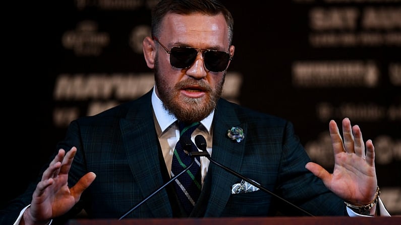 23 August 2017; Conor McGregor during a news conference at the MGM Grand in Las Vegas, USA, ahead of his super welterweight boxing match with Floyd Mayweather Jr at T-Mobile Arena in Las Vegas on Saturday August 26. Photo by Stephen McCarthy/Sportsfile