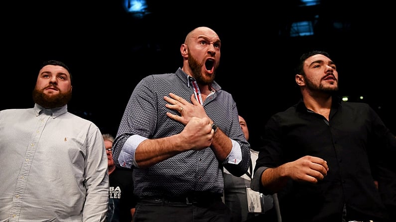 27 February 2016; WBA, WBO, IBO World Heavyweight Champion Tyson Fury. Manchester Arena, Manchester, England. Picture credit: Ramsey Cardy / SPORTSFILE