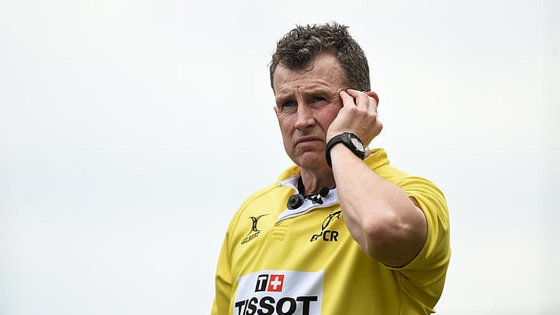 31 March 2018; Referee Nigel Owens during the European Rugby Champions Cup quarter-final match between Munster and RC Toulon at Thomond Park in Limerick. Photo by Diarmuid Greene/Sportsfile