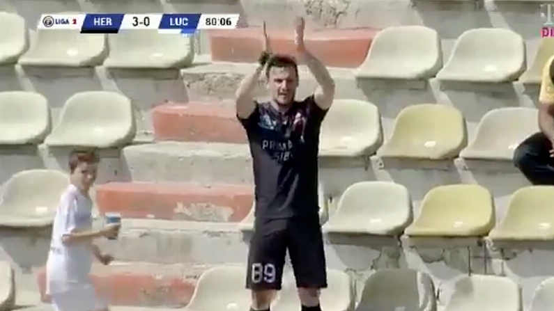 Watch: Romanian Player Scores Goal, Runs To Stand To Applaud Himself