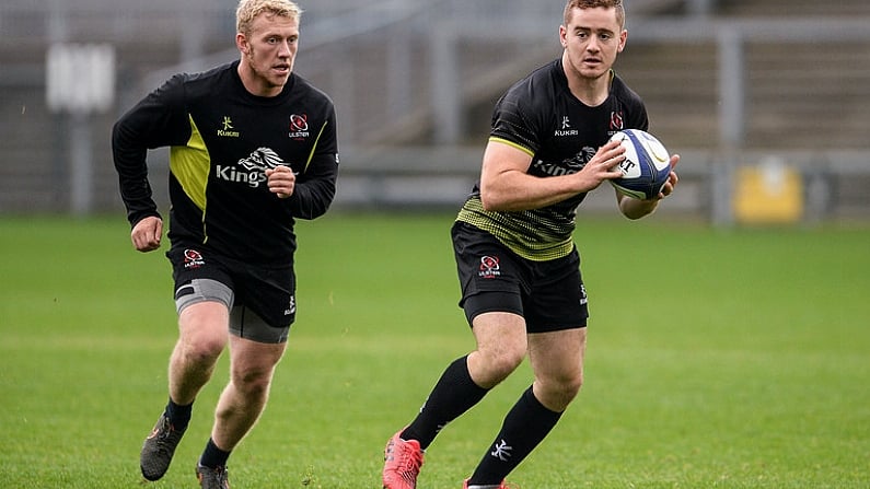 14 October 2016; Paddy Jackson, right, and Stuart Olding of Ulster during squad training at Kingspan Stadium in Ravenhill Park, Belfast. Photo by Oliver McVeigh/Sportsfile