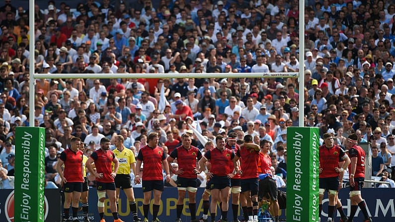 22 April 2018; Munster players react after conceding a try during the European Rugby Champions Cup semi-final match between Racing 92 and Munster Rugby at the Stade Chaban-Delmas in Bordeaux, France. Photo by Diarmuid Greene/Sportsfile