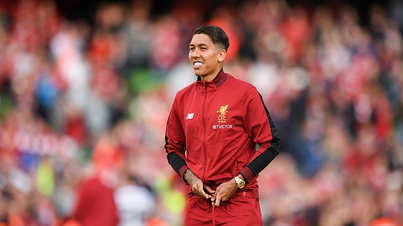 5 August 2017; Roberto Firmino of Liverpool makes his way over to supporters after the International Club soccer match between Liverpool and Athletic Bilbao at the Aviva Stadium in Dublin. Photo by Eoin Noonan/Sportsfile