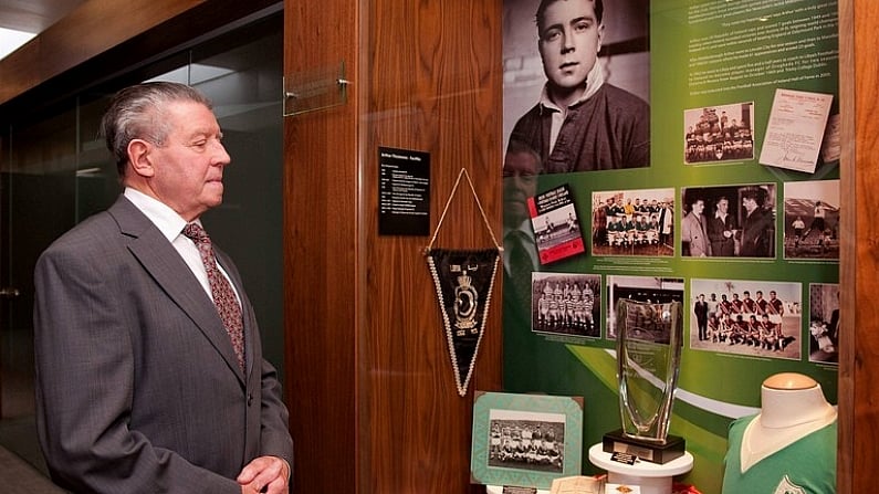 3 October 2011; The FAI unveiled a commemorative display in honour of former international Arthur Fitzsimons at the FAI Headquarters. At the unveiling of his display is Arthur Fitzsimons. FAI Headquarters, Abbotstown, Dublin. Picture credit: Barry Cregg / SPORTSFILE