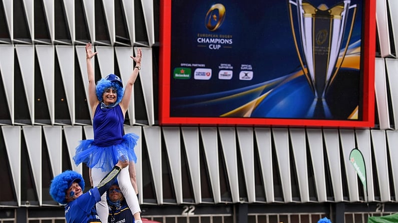 12 May 2018; Leinster supporters, from left, Alan Claffey, from Blessington, County Wicklow, Lauren Morris, from Malahide, County Dublin and Gary Brennan, from Bray, County Wicklow prior to the European Rugby Champions Cup Final match between Leinster and Racing 92 at the San Mames Stadium in Bilbao, Spain. Photo by Stephen McCarthy/Sportsfile