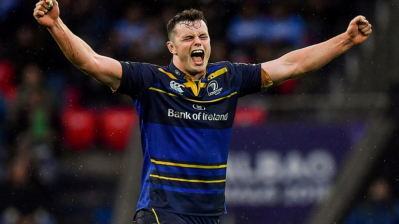 12 May 2018; James Ryan of Leinster celebrates after the European Rugby Champions Cup Final match between Leinster and Racing 92 at the San Mames Stadium in Bilbao, Spain. Photo by Brendan Moran/Sportsfile