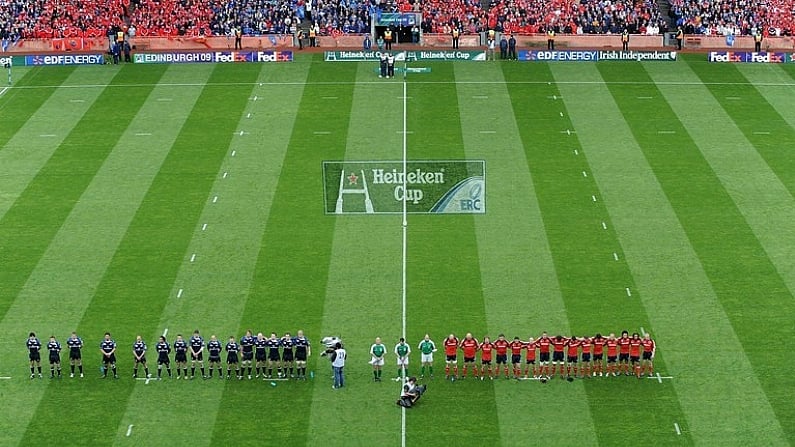 2 May 2009; The Leinster and Munster teams stand for a minute silence in memory of the late Dr. Karl Mullen. Heineken Cup Semi-Final, Munster v Leinster, Croke Park, Dublin. Picture credit: Ray McManus / SPORTSFILE