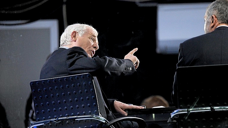 14 November 2009; Eamon Dunphy and Graeme Souness discuss the match after the final whistle. FIFA 2010 World Cup Qualifying Play-off 1st Leg, Republic of Ireland v France, Croke Park, Dublin. Picture credit: Matt Browne / SPORTSFILE