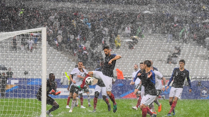 28 May 2018; Oliver Giroud of France clears the ball during the International Friendly match between France and Republic of Ireland at Stade de France in Paris, France. Photo by Stephen McCarthy/Sportsfile