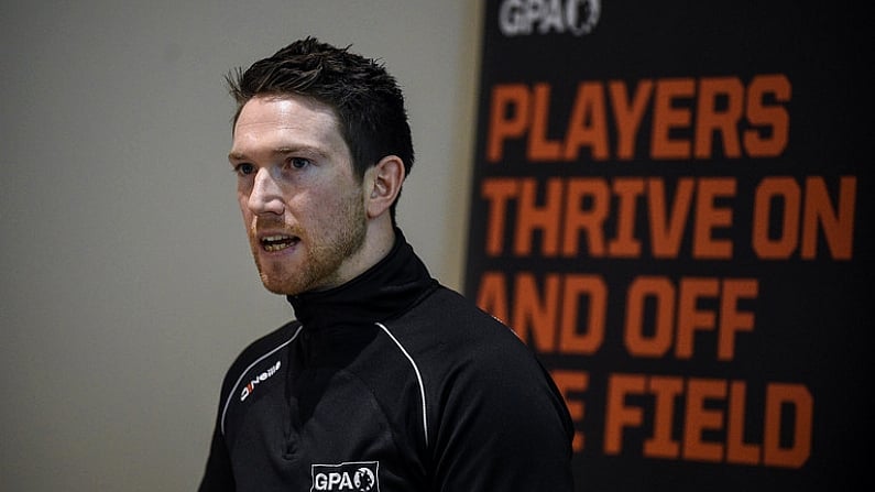 3 November 2017; GPA Director Seamus Hickey speaks during the GPA AGM 2017 at Spencer Hotel in Dublin. Photo by Cody Glenn/Sportsfile