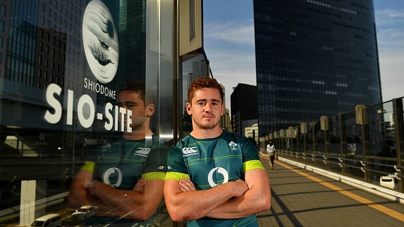 19 June 2017; Paddy Jackson of Ireland poses for a portrait after an Ireland rugby press conference at the Conrad Hotel in Tokyo, Japan. Photo by Brendan Moran/Sportsfile