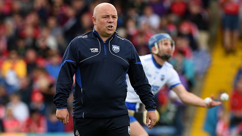 17 June 2018; Waterford manager Derek McGrath reacts prior to the Munster GAA Hurling Senior Championship Round 5 match between Waterford and Cork at Semple Stadium in Thurles, Tipperary. Photo by Matt Browne/Sportsfile