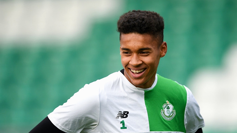 17 August 2018; Gavin Bazunu of Shamrock Rovers warming up ahead of the SSE Airtricity League Premier Division match between Shamrock Rovers and Bohemians at Tallaght Stadium in Dublin. Photo by Eoin Noonan/Sportsfile