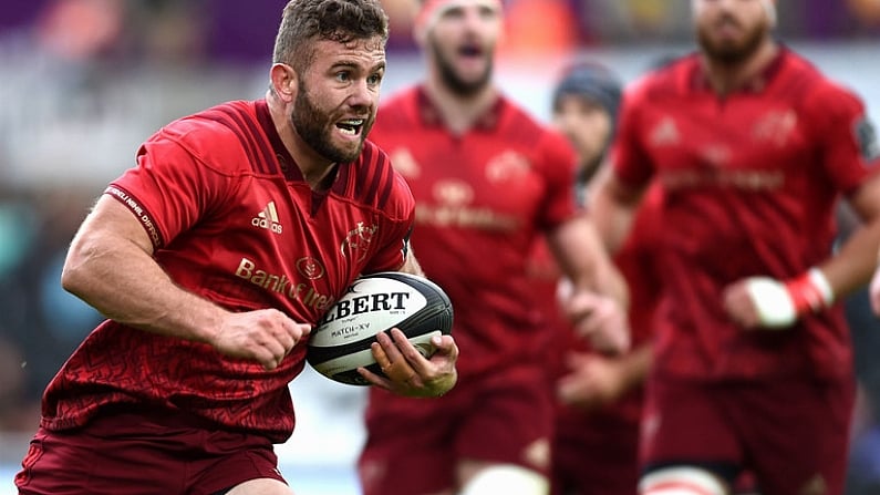 16 September 2017; Jaco Taute of Munster makes a break during the Guinness PRO14 Round 3 match between Ospreys and Munster at Liberty Stadium in Swansea. Photo by Ben Evans/Sportsfile