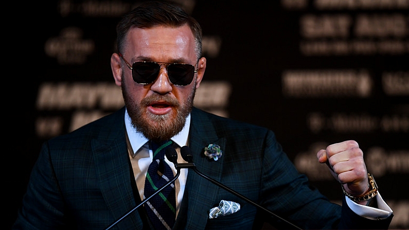 23 August 2017; Conor McGregor during a news conference at the MGM Grand in Las Vegas, USA, ahead of his super welterweight boxing match with Floyd Mayweather Jr at T-Mobile Arena in Las Vegas on Saturday August 26. Photo by Stephen McCarthy/Sportsfile