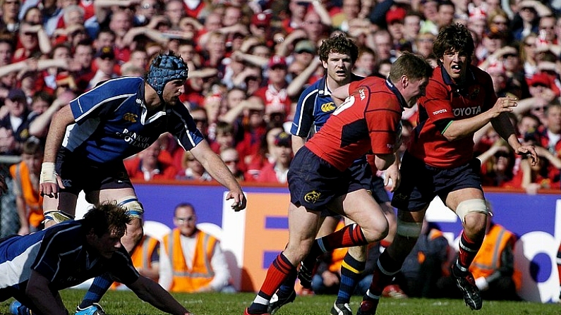 23 April 2006; Munster's Ronan O'Gara breaks through the Leinster defence to score his side's second try. Heineken Cup 2005-2006, Semi-Final, Leinster v Munster, Lansdowne Road, Dublin. Picture credit: Brendan Moran / SPORTSFILE