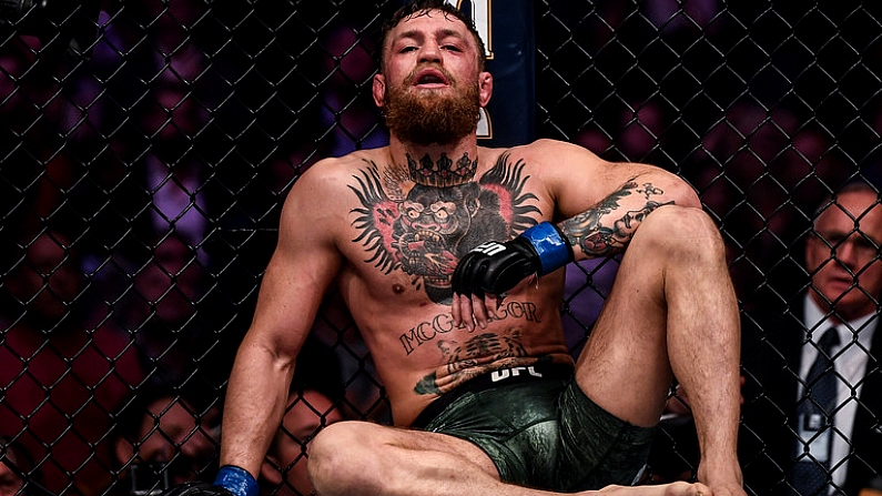 6 October 2018; Conor McGregor following defeat to Khabib Nurmagomedov in their UFC lightweight championship fight during UFC 229 at T-Mobile Arena in Las Vegas, Nevada, USA. Photo by Stephen McCarthy/Sportsfile